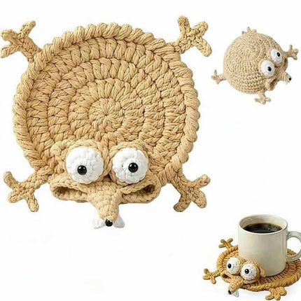 Handmade Crochet 3D Animal Coaster Cute Knitted Mug Rug Round Drink Mat