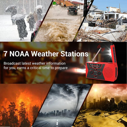 Portable Solar & Hand Crank Emergency Radio, Waterproof w/ Flashlight & Reading Light
