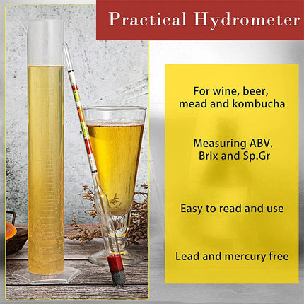 Triple Scale Alcohol Hydrometer & Test Jar for Home Brew Wine