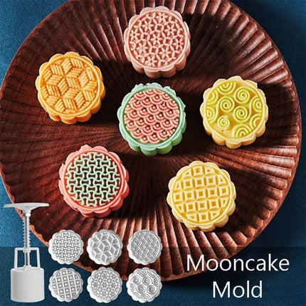 DIY Mooncake Mould with 6 Geometric Stamps Hand Press Cookie Cutter