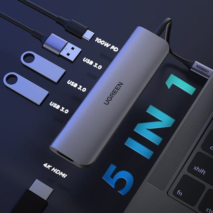 5-in-1 USB-C Hub HDMI 3xUSB-A PD Power Converter Adapter