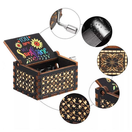 Hand-Cranked You Are My Sunshine Music Box – Black Engraved Musical Gift