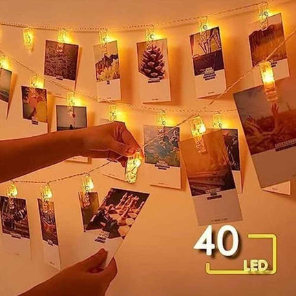 Battery LED Photo Clip String Lights 40 Clips 6m for Picture Hangers