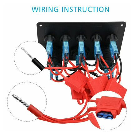 5-Gang 12V Switch Panel with LED Lights, Voltmeter & USB Charger for Campervan and RV