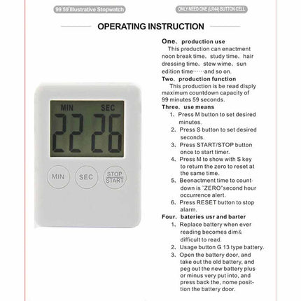 Large LCD Kitchen Timer Count Up/Down Loud Alarm Magnetic