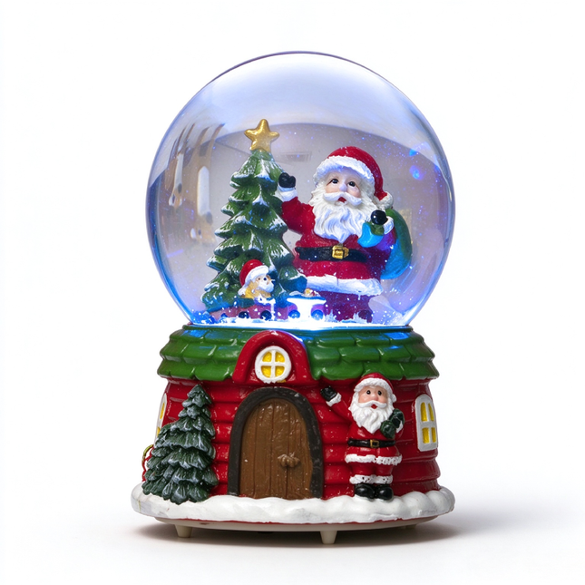 12cm Musical Snow Globe Christmas Tree Santa House Tabletop Xmas Decor