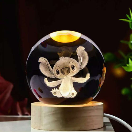 3D Crystal Ball Night Light Laser Carving Cartoon Kids Gift 6CM