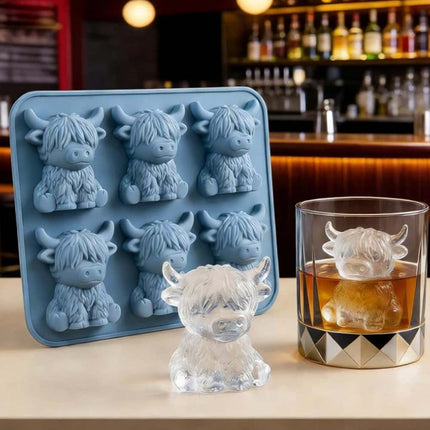 Mini Highland Cow Ice Cube Mold - 3D Cute Cow Silicone Tray for Whiskey, Coffee & Party