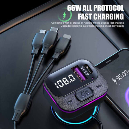 Universal Bluetooth FM Transmitter - Hands-Free Car Kit with Fast Charging (USB-C & iOS)