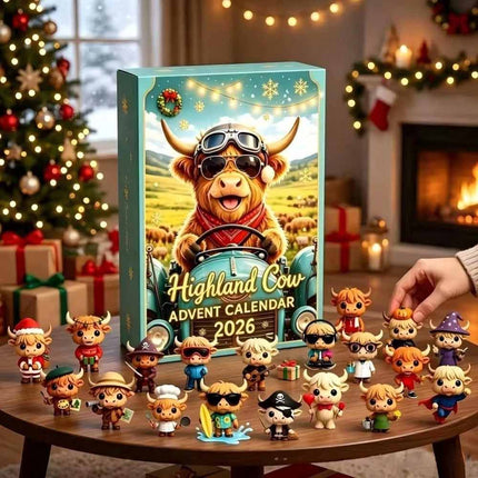 24-Day Highland Cow Advent Calendar 2026 3D Flat Mini Figures Xmas Toy