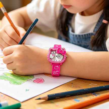 Cute Pink Hello Kitty Quartz Watch for Girls, Adjustable Strap Wristwatch Gift