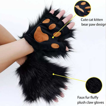 Furry Cat Fox Mask Set for Christmas Party – Costume with Tail & Paws