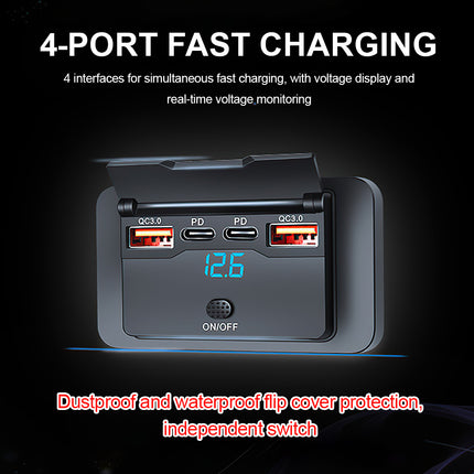 12V-24V Dual PD Type-C Car Charger Socket | 30W Fast Charge USB-C Power Outlet Panel for Truck RV Boat