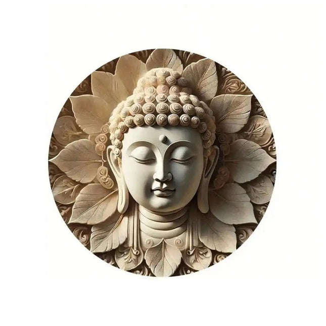 20cm Round Wooden Buddha Head Plaque Hanging Wall Decor for Home Garden