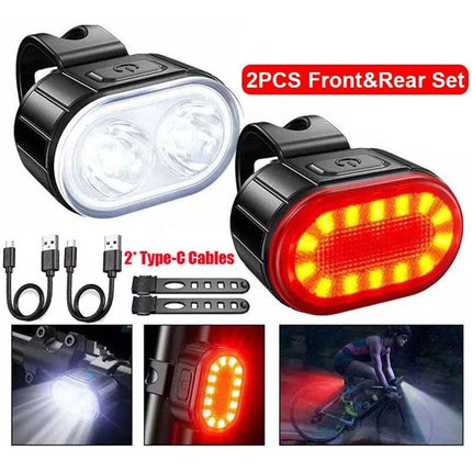 2PCS Super Bright Bike Light Set Front & Rear Waterproof LED Torch