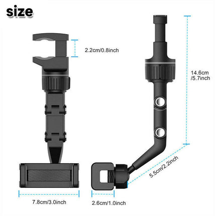 Universal Rearview Mirror Phone Mount - Hands-Free 360° Adjustable Car Cradle for GPS & Safe Driving