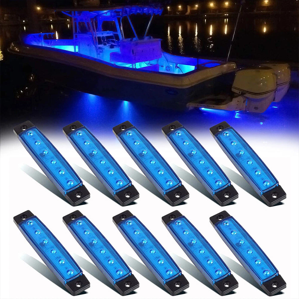 10Pcs Waterproof Blue 6-LED Marine Deck Courtesy Lights for Boat Stern and Transom