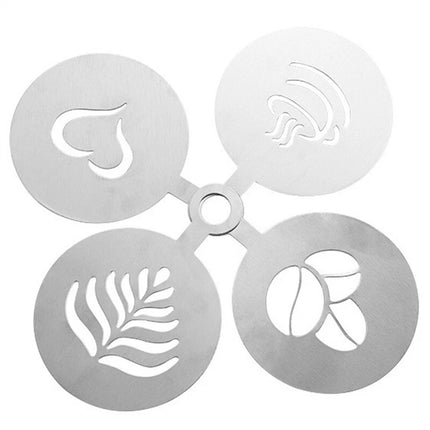 Cappuccino Stencil Set - 4 Stainless Steel Templates for Latte Art & Cocoa Duster