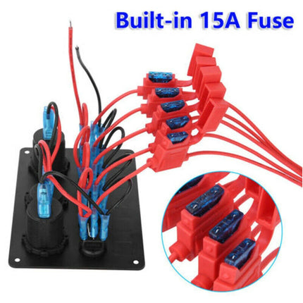 5-Gang 12V Switch Panel with LED Lights, Voltmeter & USB Charger for Campervan and RV