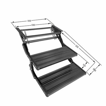 RV Step with LED Light - Automatic Sensor, Retractable Aluminum Stairs, Anti-Slip for Caravan, Camper, Trailer | Black
