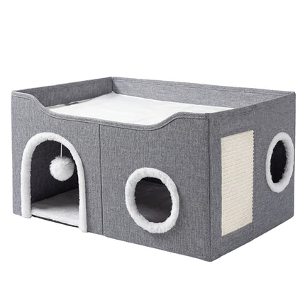 Pawz Foldable Cat House Cave Bed Hideaway Interactive Nest Scratching Board-2050056785997467648