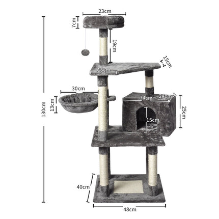 PaWz 130cm Cat Tree Toy Scratching Post Grey-2102558622503538690