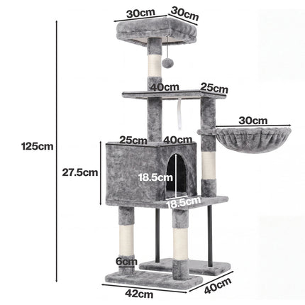 Pawz Cat Tree Cat Tower Multi-Level Cat Bed with Condo 125cm Plush Gray-2109794020862595074