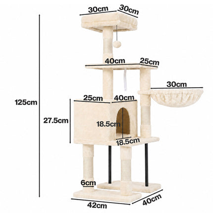 Pawz Cat Tree Cat Tower Multi-Level Cat Bed Cat Scratching Post 125cm Beige-2109794020665462786
